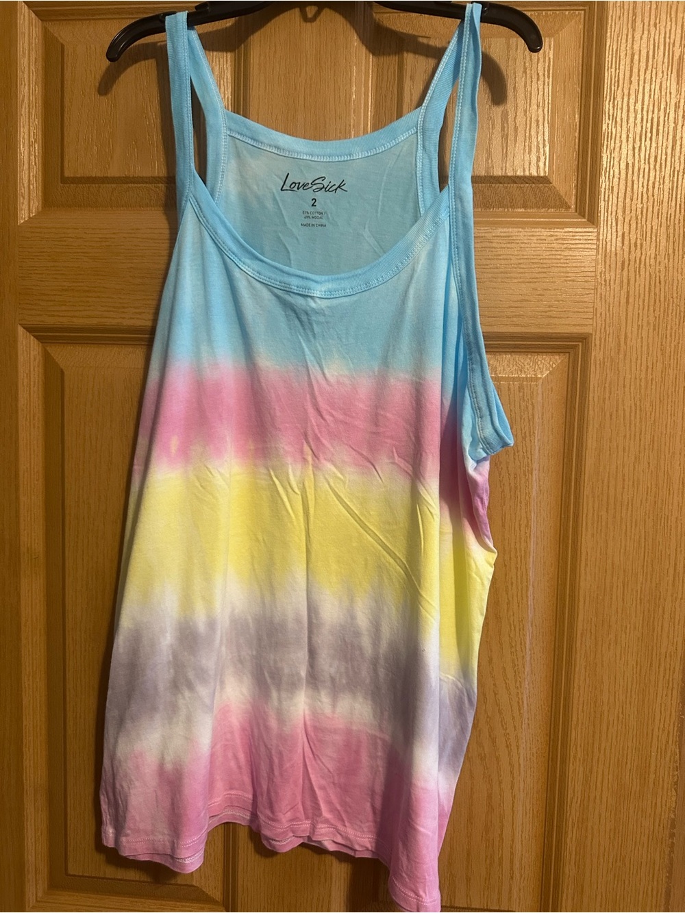 Torrid Lovesick Pastel Tie-Dye Scoop Neck Tank - Blue Pink Yellow Gray Cream